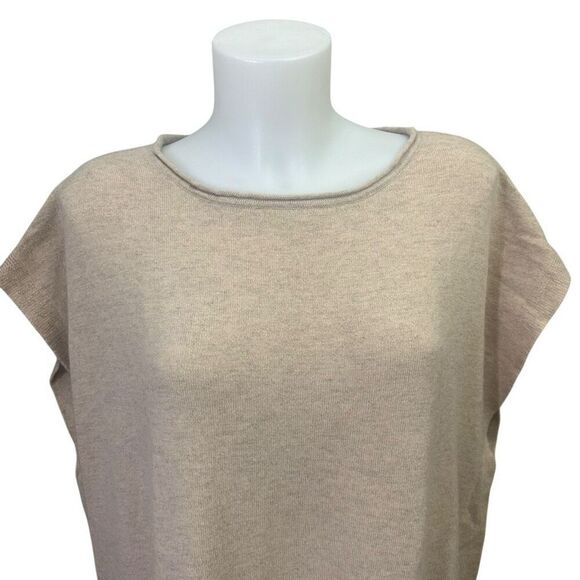 BCBG Maxazria Light Wheat 100% Lambswool Knit Layering Sweater Top Pockets sz M - Picture 2 of 10